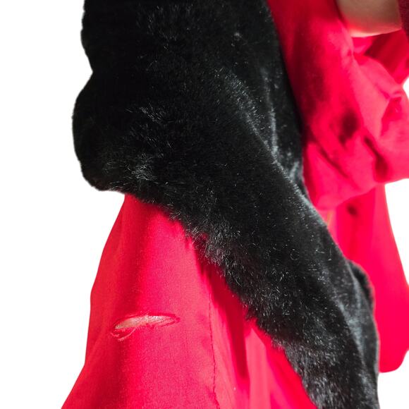 Vintage 90s Ossi Skiwear Faux Fur Collar Red Belted Snow Jacket Women’s Size 8 - Picture 9 of 10